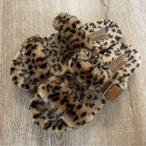 Koolaburra Leopard Faux Fur Slide Sandals in Tan and Black